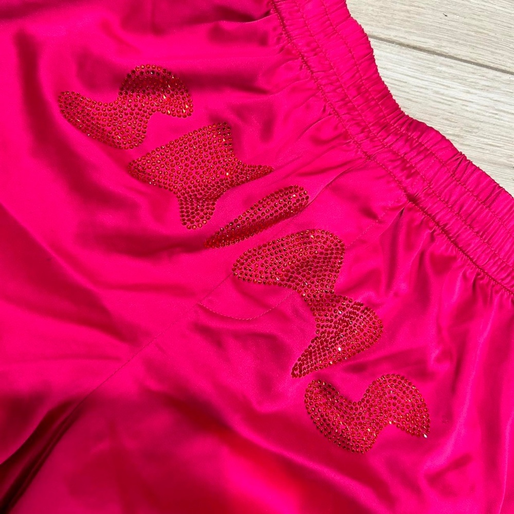 SKIMS Woven Shine Rhinestone Logo BOXERS & BRA in Raspberry - Picture 11 of 13
